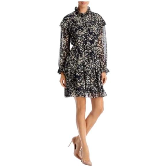 Hugo Boss Denada Black Fantasy Ruffled Mini Dress Size 6 - Picture 1 of 16